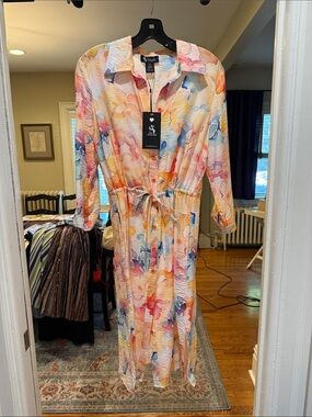 Ariella Pastel Watercolor Midi Shirt Dress - Pink, Blue, Peach